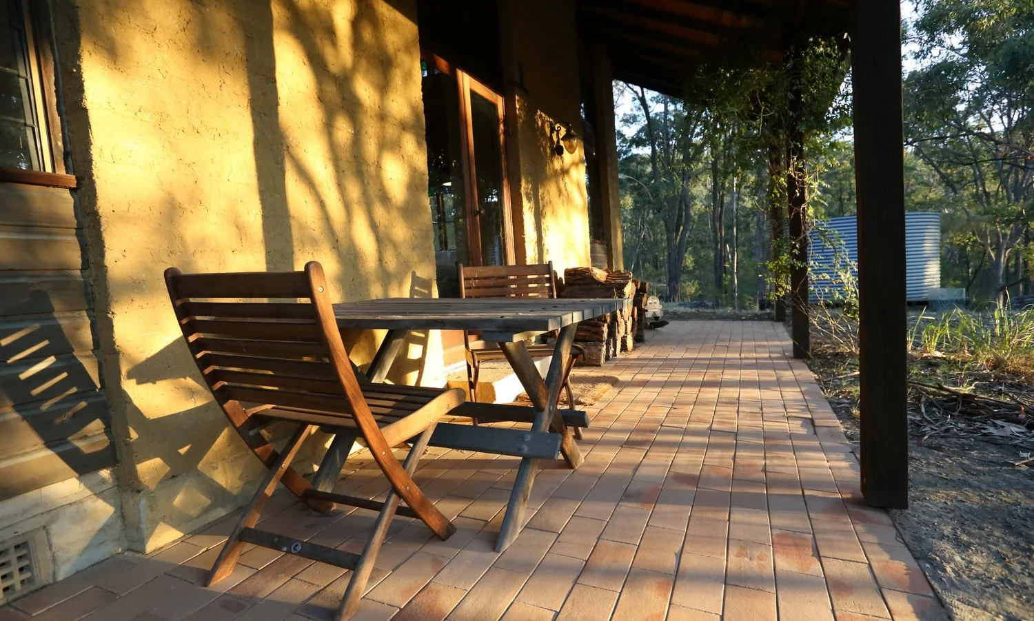 Outdoor chairs in warm afternoon light