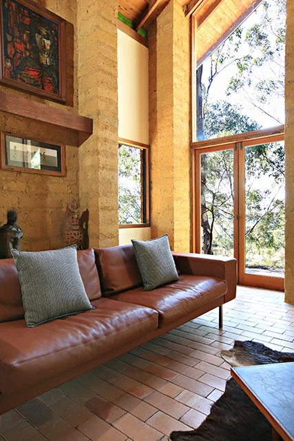 Warm light on the living room sofa