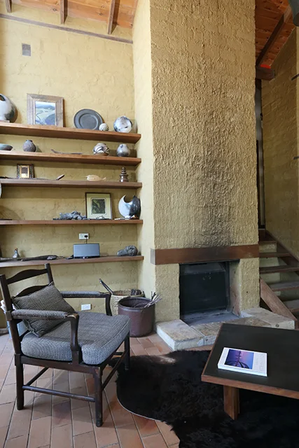 Open fireplace and artworks